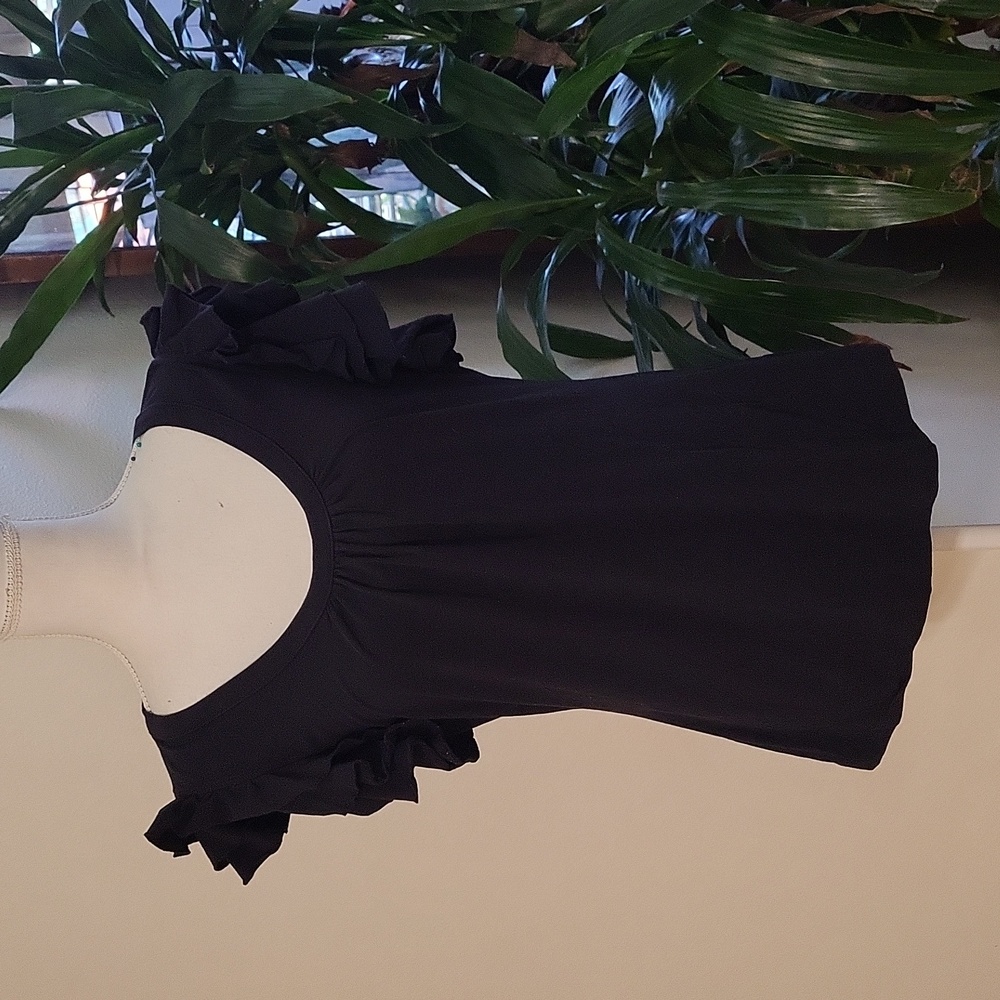 Susie Rose Black Ruffled Cap Sleeves Scoop Neck